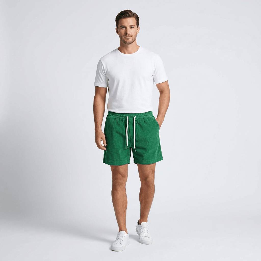 Lniane spodenki męskie – luźny krój, elastyczny pas - Arkadya Outlet - Men Shorts