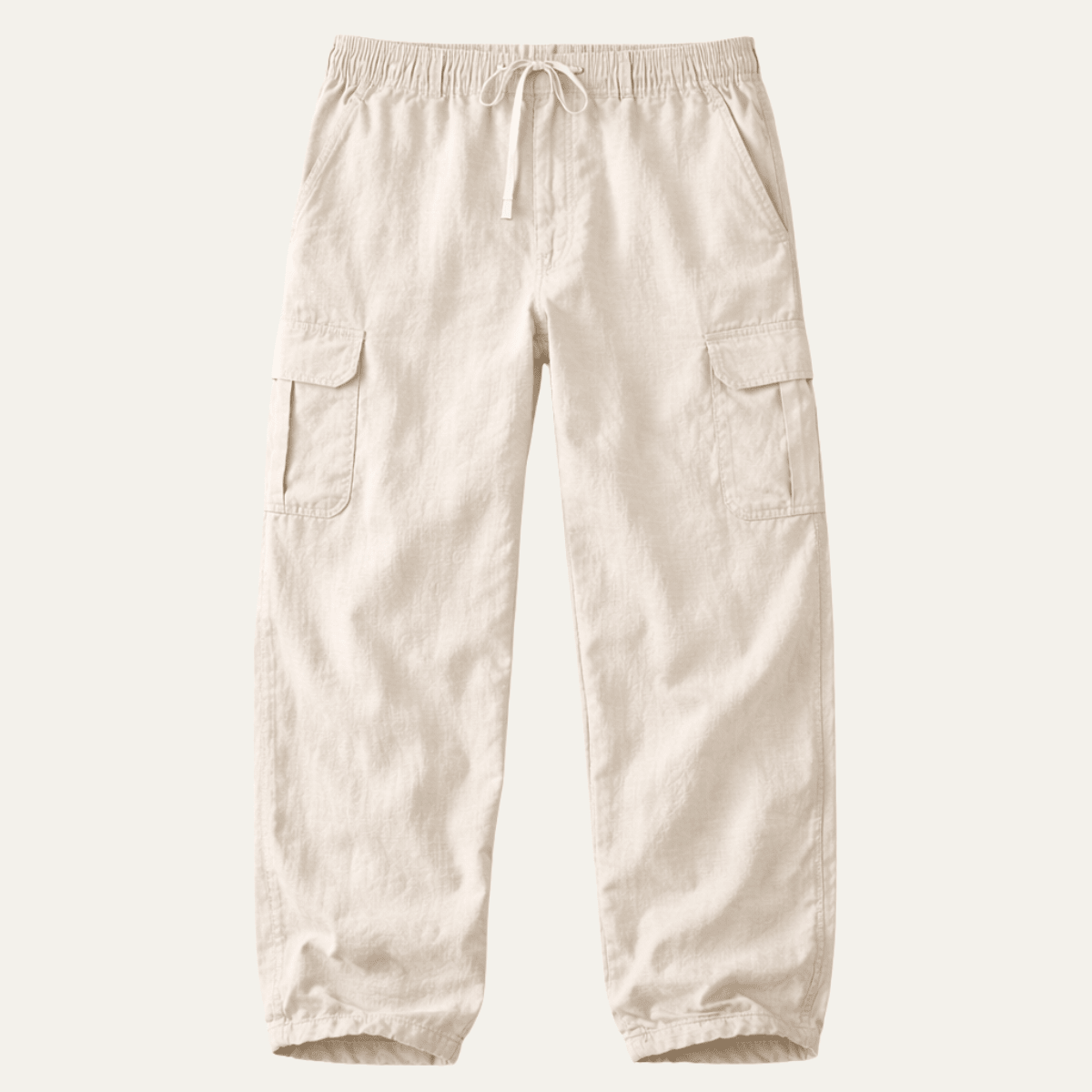 Lniane spodnie cargo męskie – szeroki krój, kieszenie - Arkadya Outlet - Men Pants