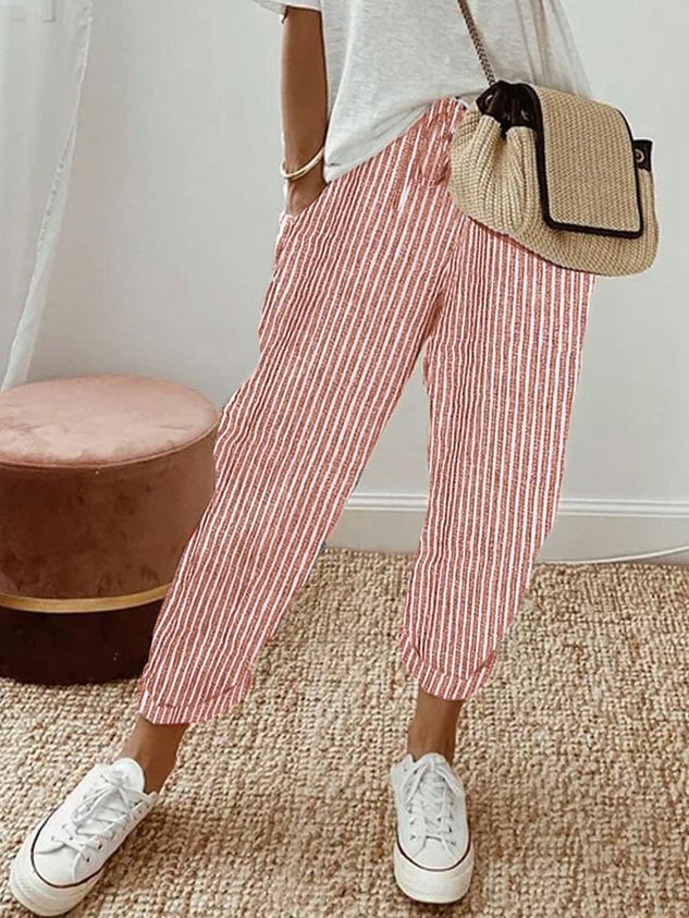 Lniane spodnie damskie – luźny krój, wiązany pas - Arkadya Outlet - Women Pants