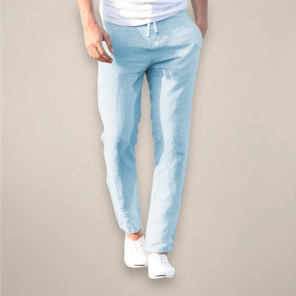 Lniane spodnie męskie – luźny krój, elastyczny pas - Arkadya Outlet - Men Pants