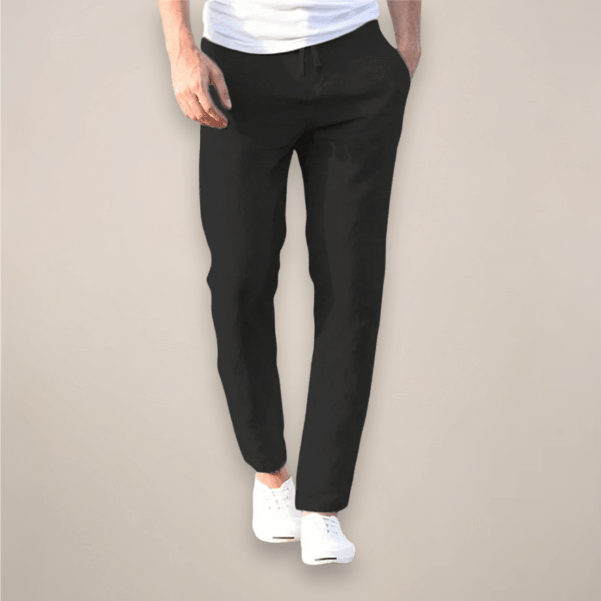 Lniane spodnie męskie – luźny krój, elastyczny pas - Arkadya Outlet - Men Pants