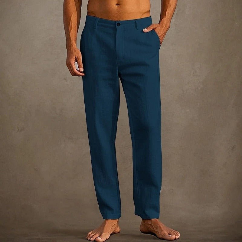Lniane spodnie męskie – luźny krój, prosta nogawka - Arkadya Outlet - Men Pants