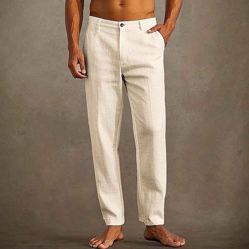 Lniane spodnie męskie – luźny krój, prosta nogawka - Arkadya Outlet - Men Pants