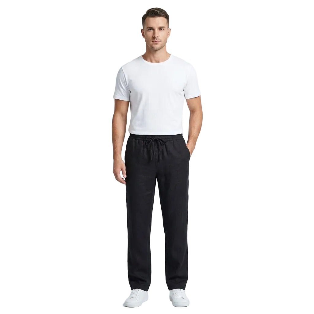 Lniane spodnie męskie – luźny krój, wiązany pas - Arkadya Outlet - Men Pants