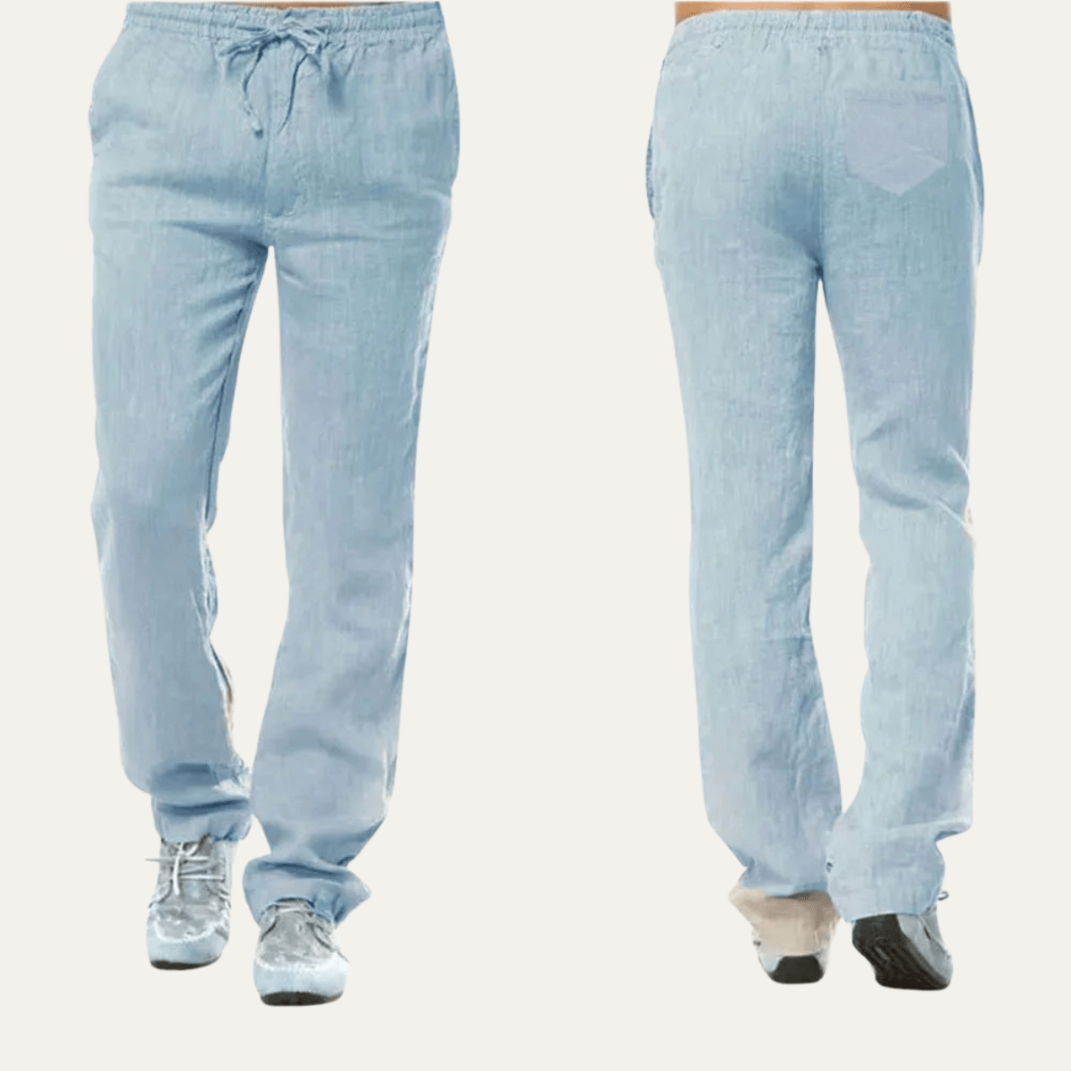 Lniane spodnie męskie – luźny krój, wiązany pas - Arkadya Outlet - Men Pants