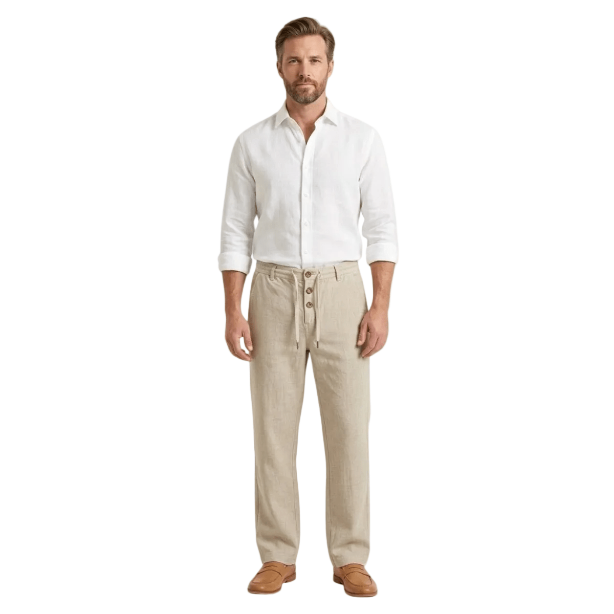 Lniane spodnie męskie – prosta nogawka, pełna długość - Arkadya Outlet - Men Pants