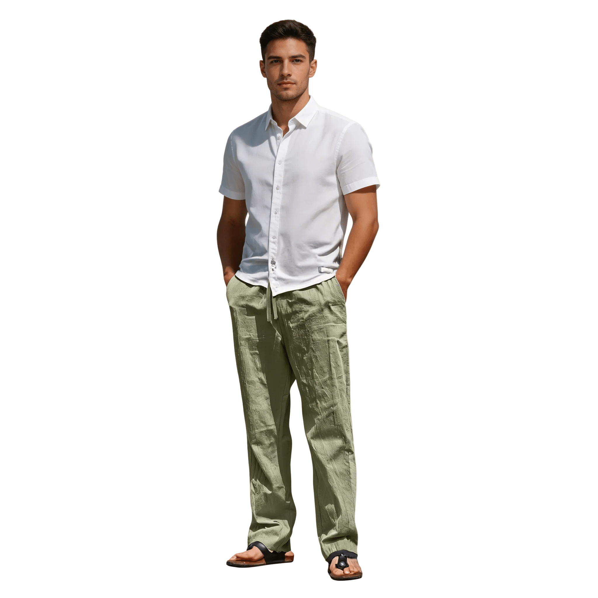 Lniane spodnie męskie – zwężana nogawka, dopasowany krój - Arkadya Outlet - Men Pants