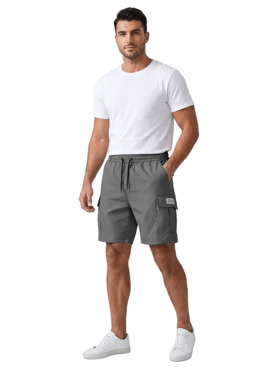 Lniane szorty cargo męskie – luźny krój, sznurek - Arkadya Outlet - Men Shorts