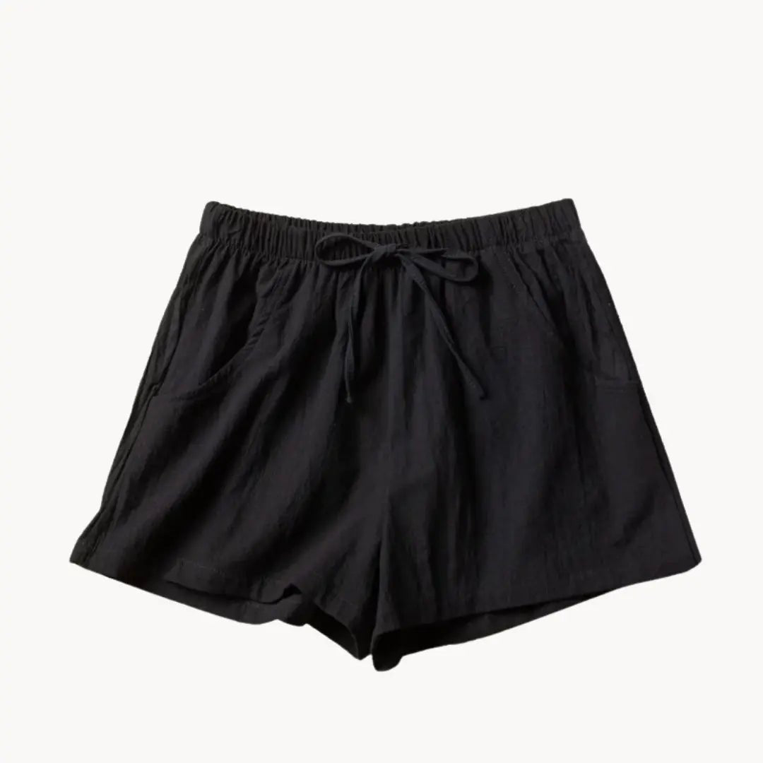 Lniane szorty damskie wysoki stan – wiązanie w pasie - Arkadya Outlet - Women Short