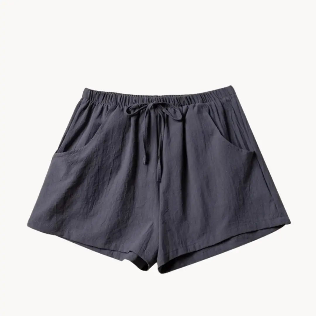 Lniane szorty damskie wysoki stan – wiązanie w pasie - Arkadya Outlet - Women Short