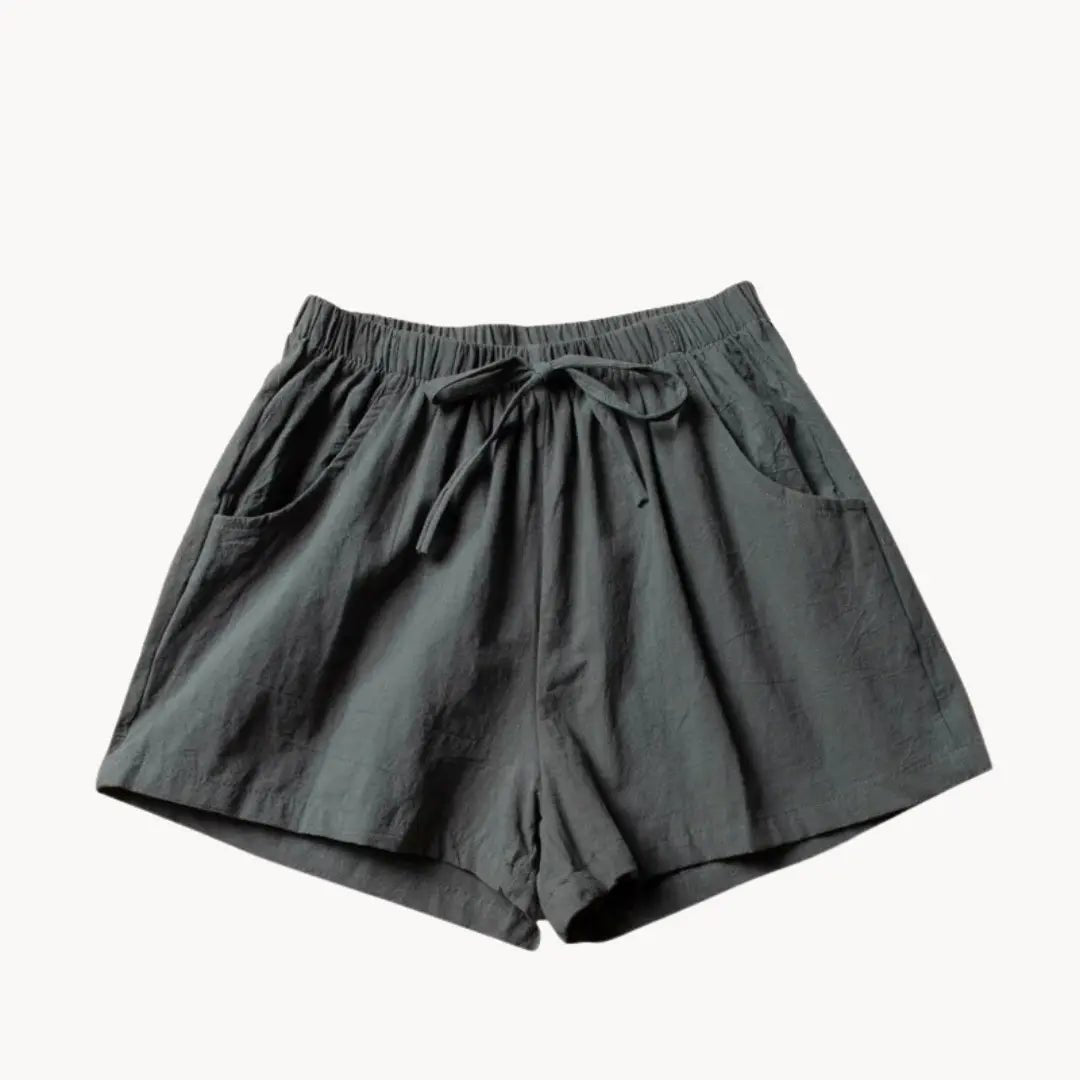 Lniane szorty damskie wysoki stan – wiązanie w pasie - Arkadya Outlet - Women Short