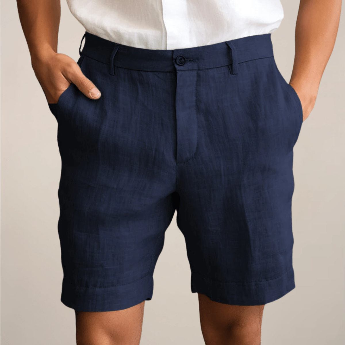 Lniane szorty męskie – luźny krój, elastyczny pas - Arkadya Outlet - Men Shorts
