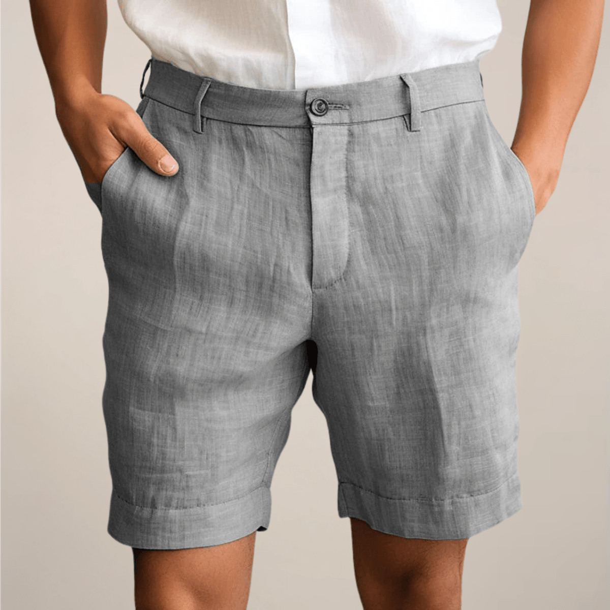 Lniane szorty męskie – luźny krój, elastyczny pas - Arkadya Outlet - Men Shorts