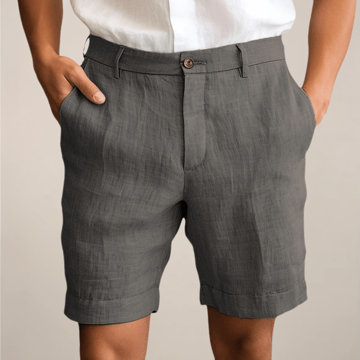 Lniane szorty męskie – luźny krój, elastyczny pas - Arkadya Outlet - Men Shorts