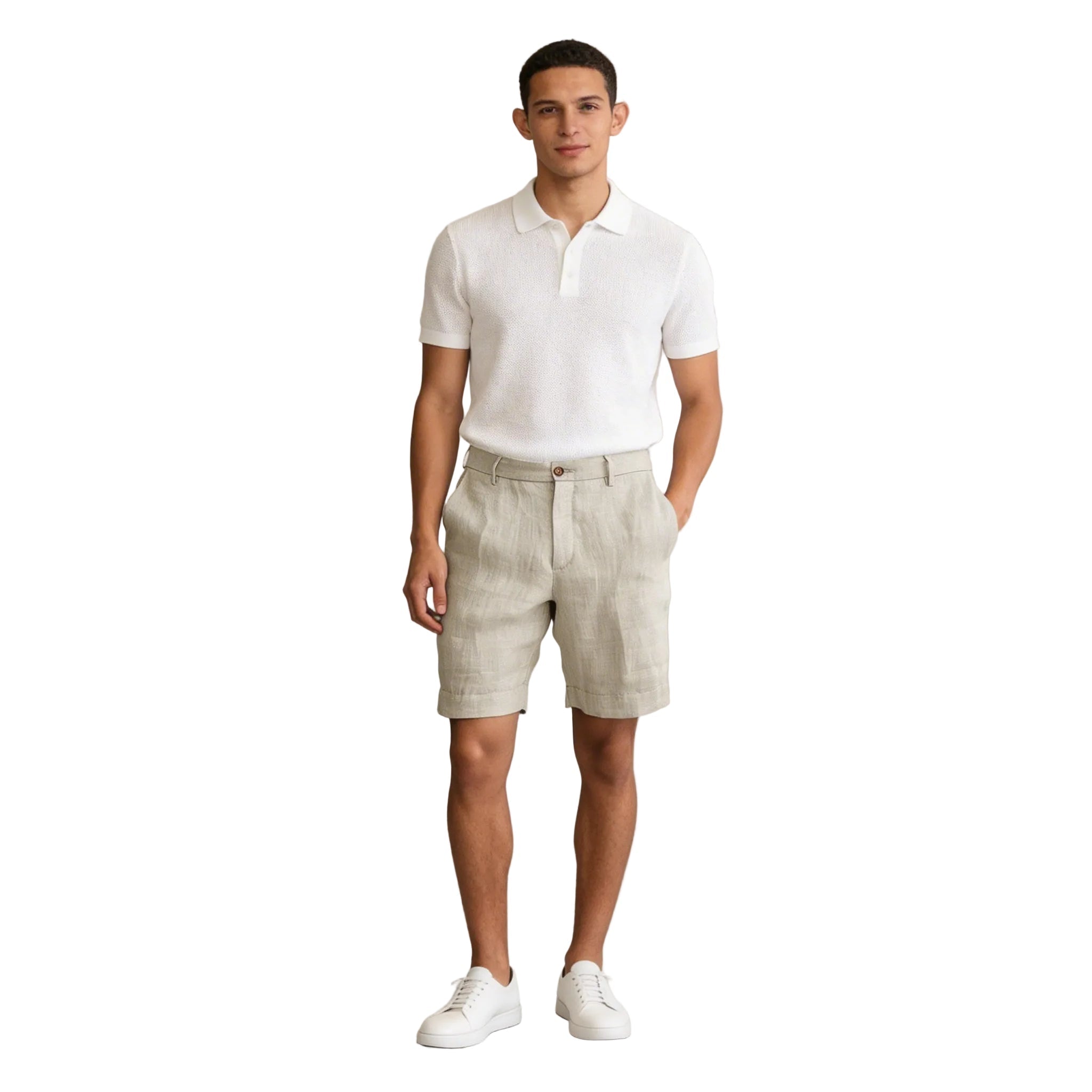 Lniane szorty męskie – luźny krój, elastyczny pas - Arkadya Outlet - Men Shorts