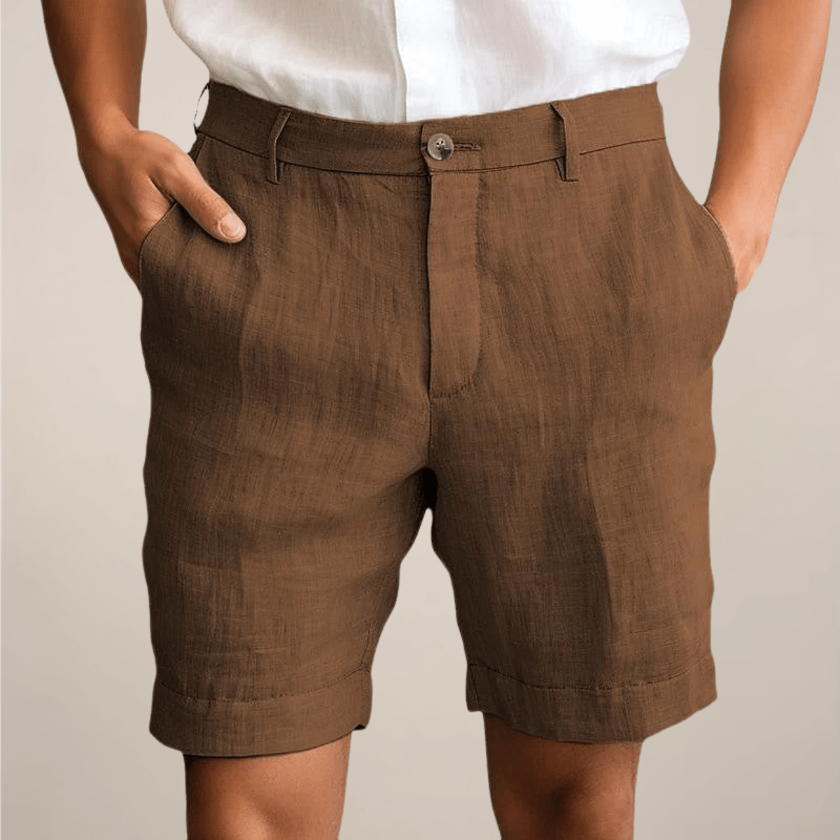 Lniane szorty męskie – luźny krój, elastyczny pas - Arkadya Outlet - Men Shorts