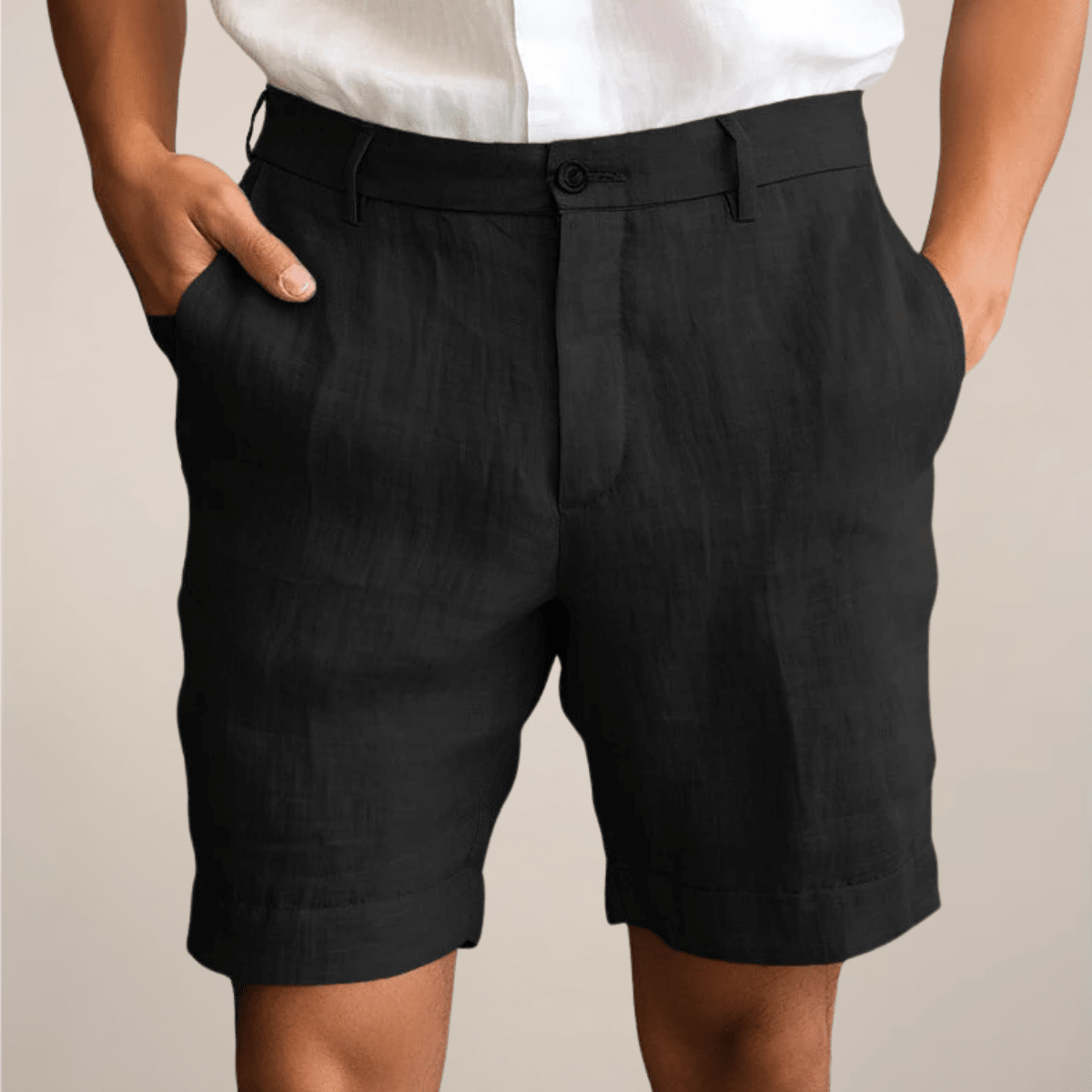 Lniane szorty męskie – luźny krój, elastyczny pas - Arkadya Outlet - Men Shorts