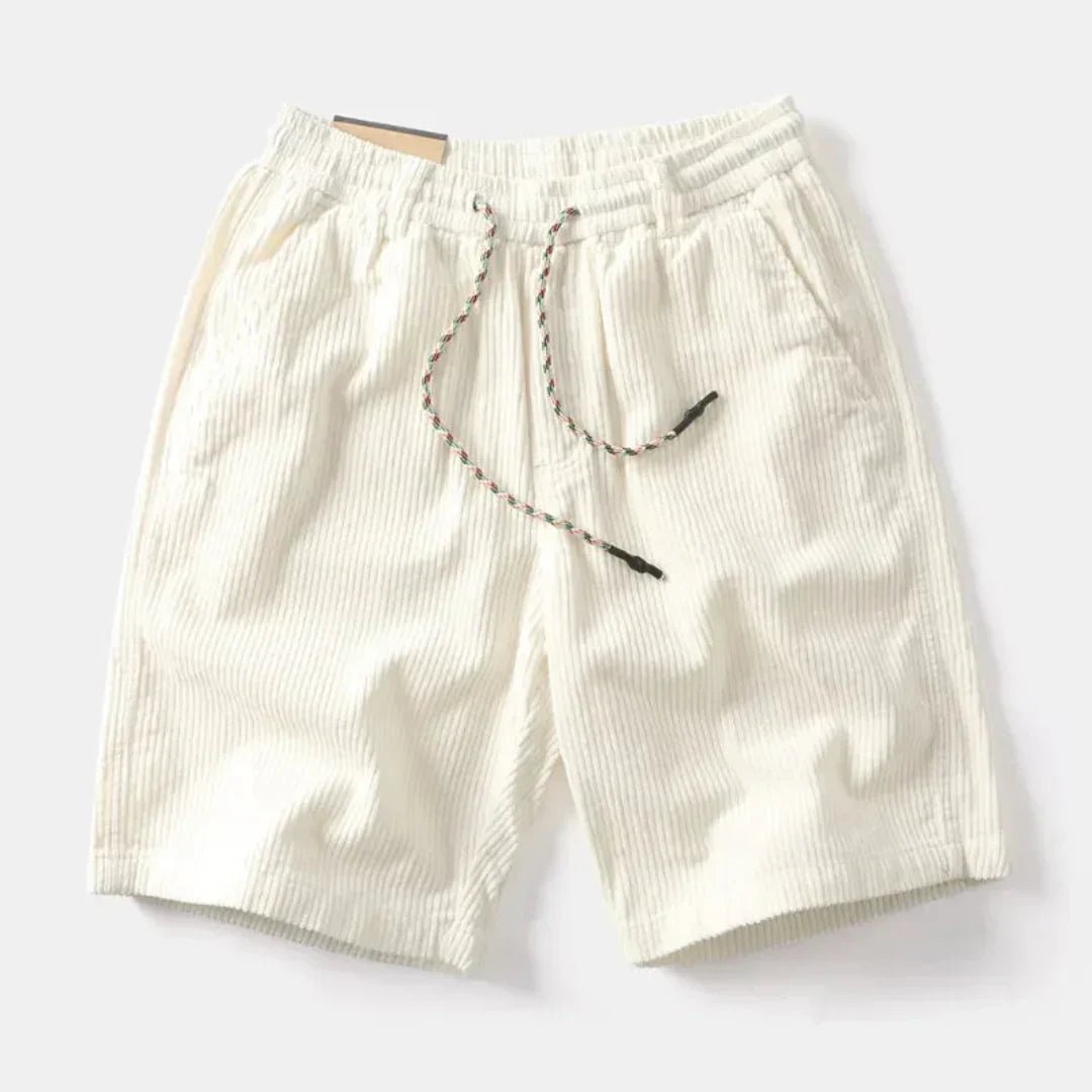 Lniane szorty męskie – luźny krój nad kolano, sznurek - Arkadya Outlet - Men Shorts