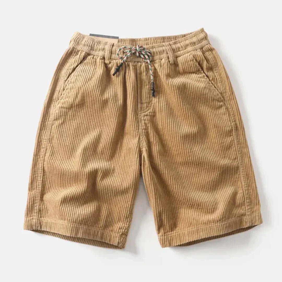 Lniane szorty męskie – luźny krój nad kolano, sznurek - Arkadya Outlet - Men Shorts