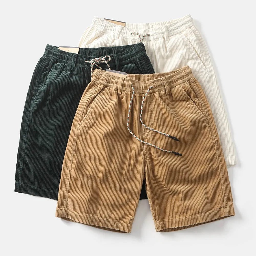 Lniane szorty męskie – luźny krój nad kolano, sznurek - Arkadya Outlet - Men Shorts