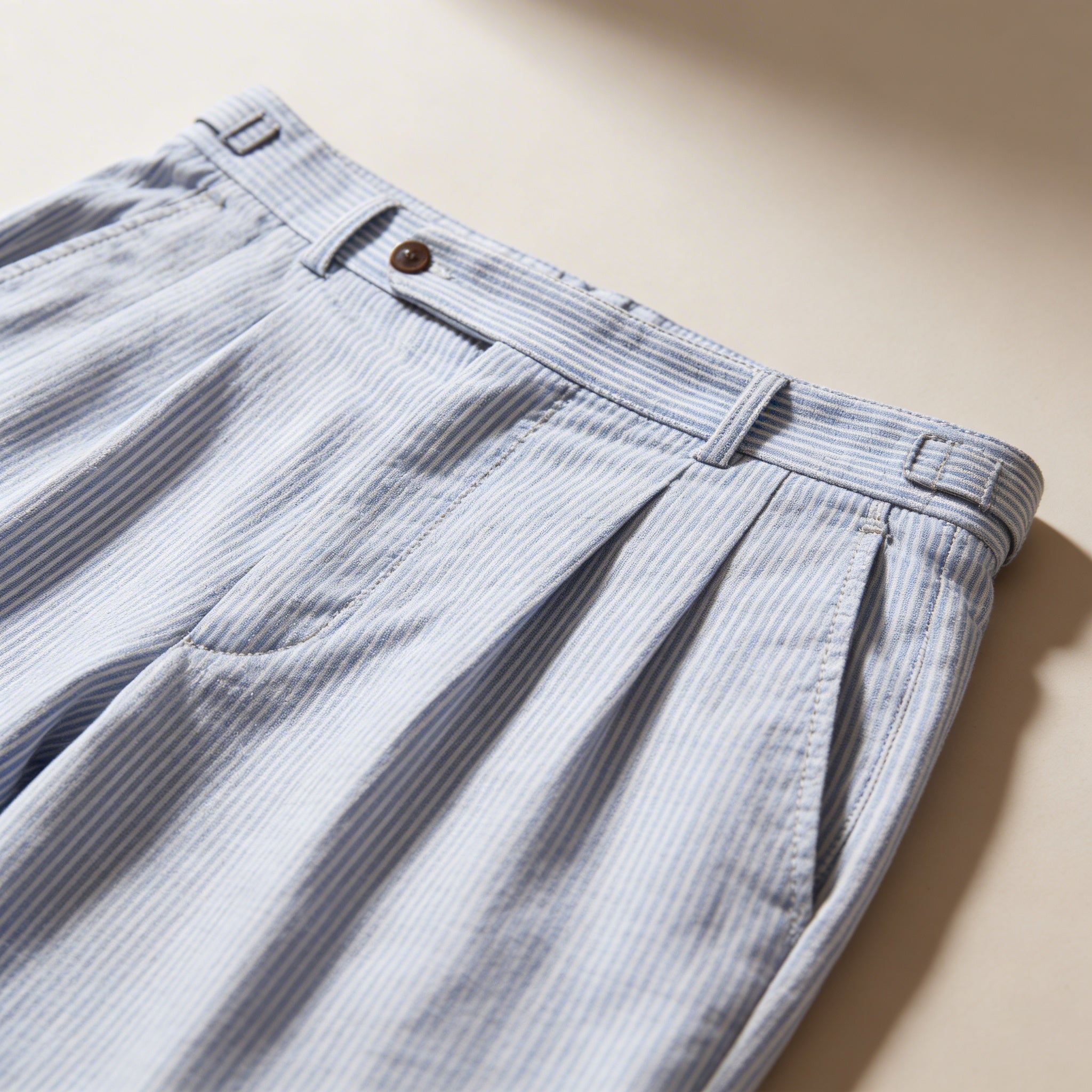Lniane szorty męskie wysoki stan – plisy, guziki - Arkadya Outlet - Men Shorts