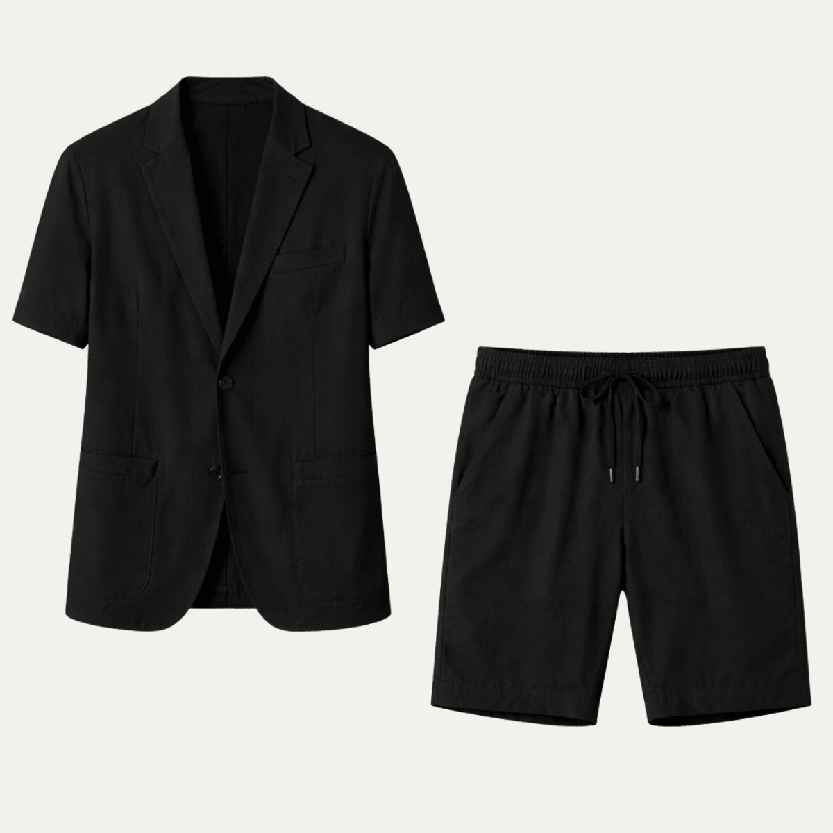 Lniany zestaw męski – koszula i szorty, krótki rękaw - Arkadya Outlet - Men Set