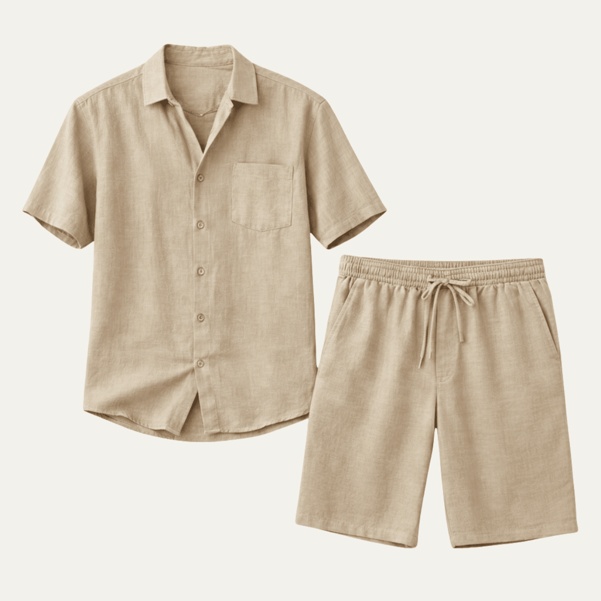 Lniany zestaw męski – koszula krótki rękaw, szorty - Arkadya Outlet - Men Set