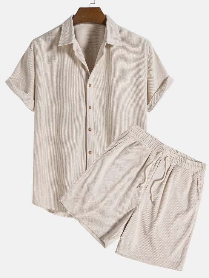 Lniany zestaw męski – koszula, spodenki, sznurek - Arkadya Outlet - Men Set