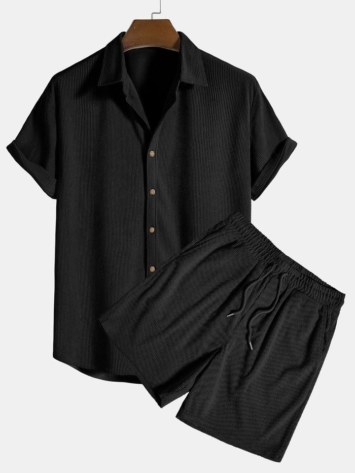 Lniany zestaw męski – koszula, spodenki, sznurek - Arkadya Outlet - Men Set
