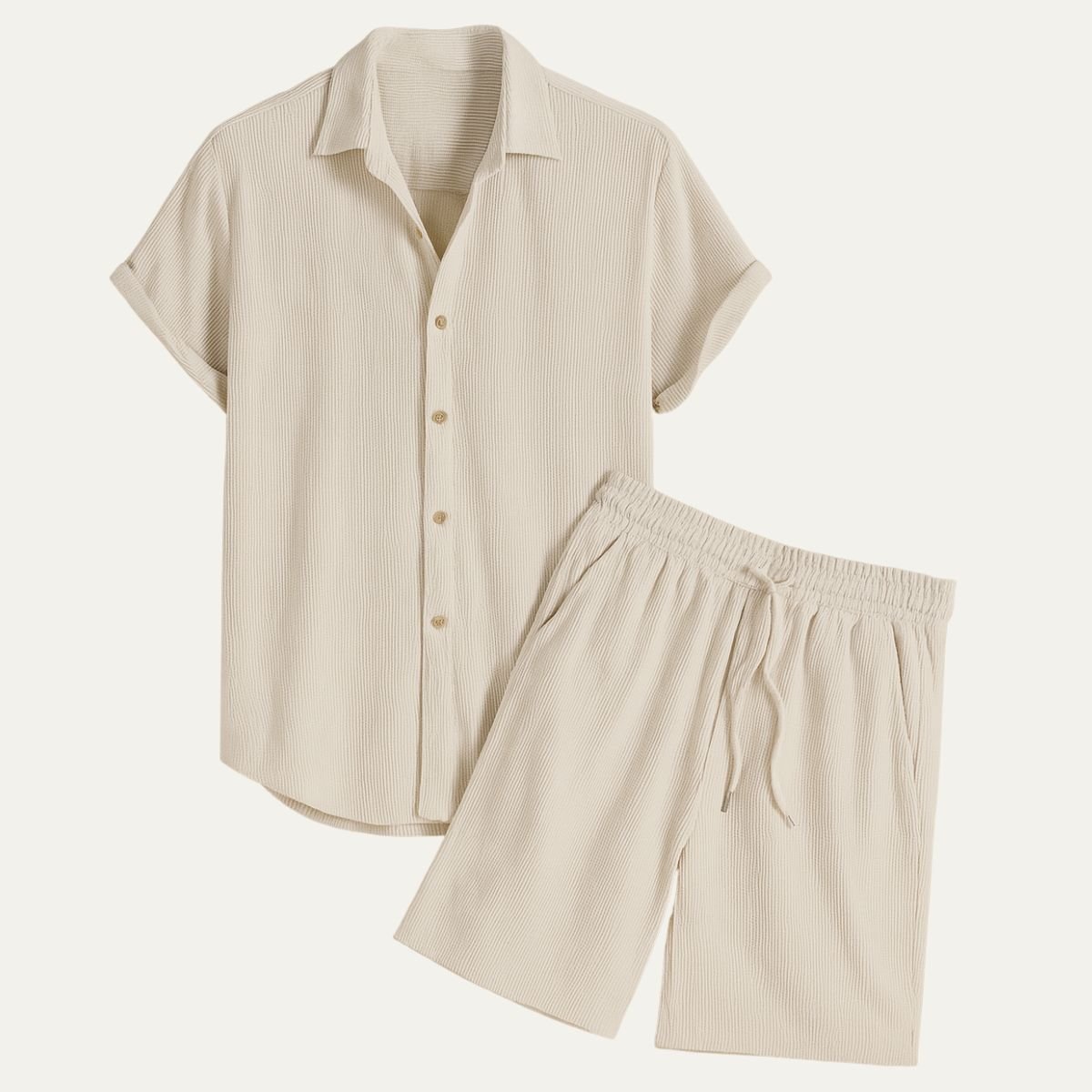 Lniany zestaw męski – koszula, spodenki, sznurek - Arkadya Outlet - Men Set