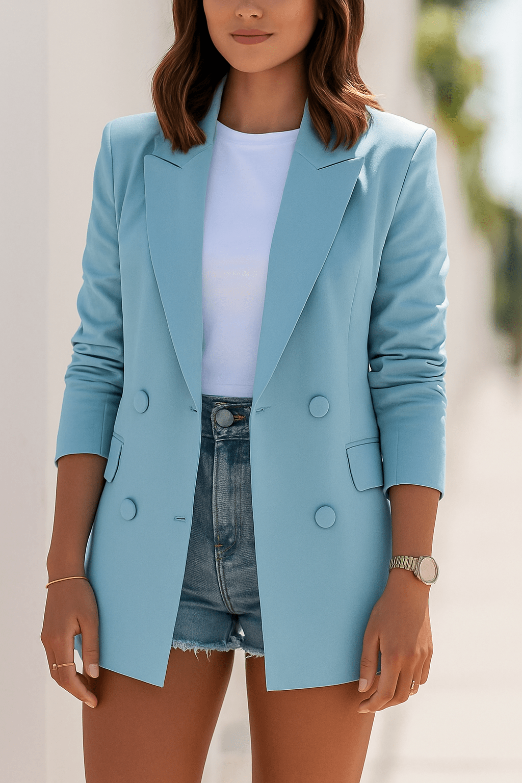 Marynarka damska z dwurzędowym zapięciem na guziki – fason biznesowy i półformalny - Arkadya Outlet - Women Blazer