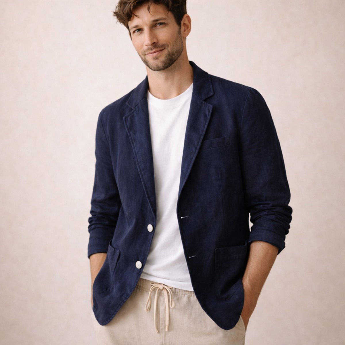 Marynarka męska luźny krój – guziki, klasyczne klapy - Arkadya Outlet - Men Blazer