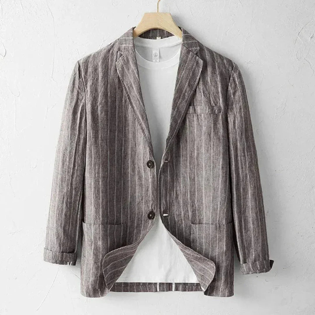 Marynarka męska w paski – dwa guziki, otwarte klapy - Arkadya Outlet - Men Blazer