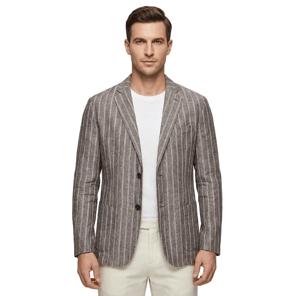 Marynarka męska w paski – dwa guziki, otwarte klapy - Arkadya Outlet - Men Blazer