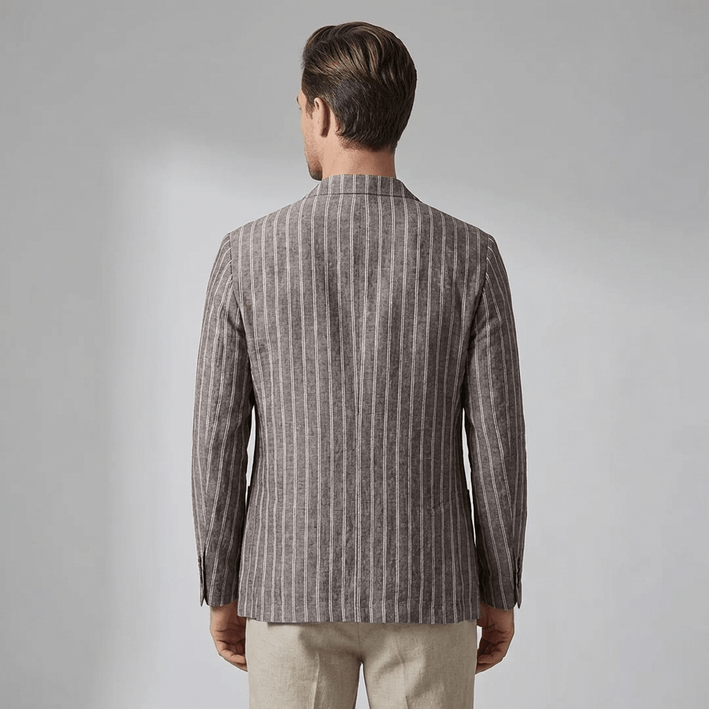 Marynarka męska w paski – dwa guziki, otwarte klapy - Arkadya Outlet - Men Blazer