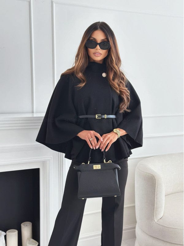 Peleryna damska z wysokim kołnierzem - Arkadya Outlet - Women Coat