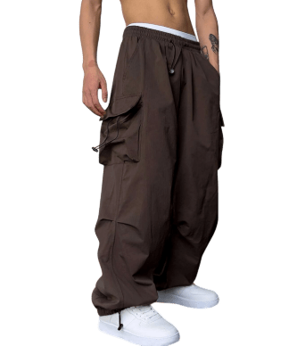 Spodnie cargo męskie szeroka nogawka z wieloma kieszeniami - Arkadya Outlet - Men Pants