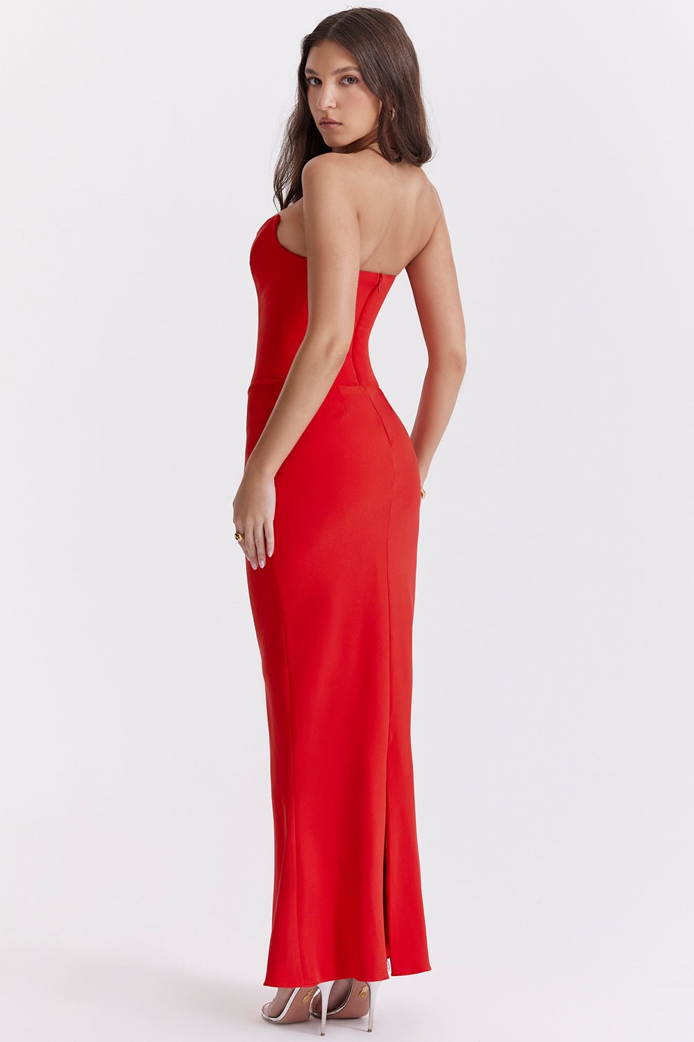 Sukienka gorsetowa bez ramiączek dopasowana - Arkadya Outlet - Women Maxi Dress