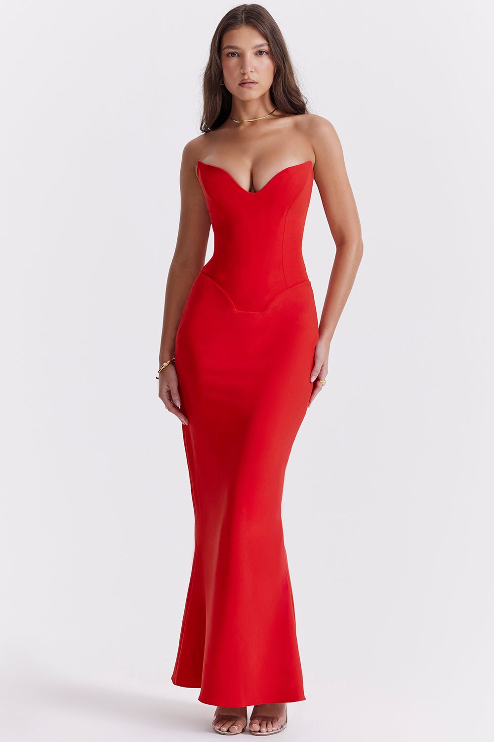 Sukienka gorsetowa bez ramiączek dopasowana - Arkadya Outlet - Women Maxi Dress