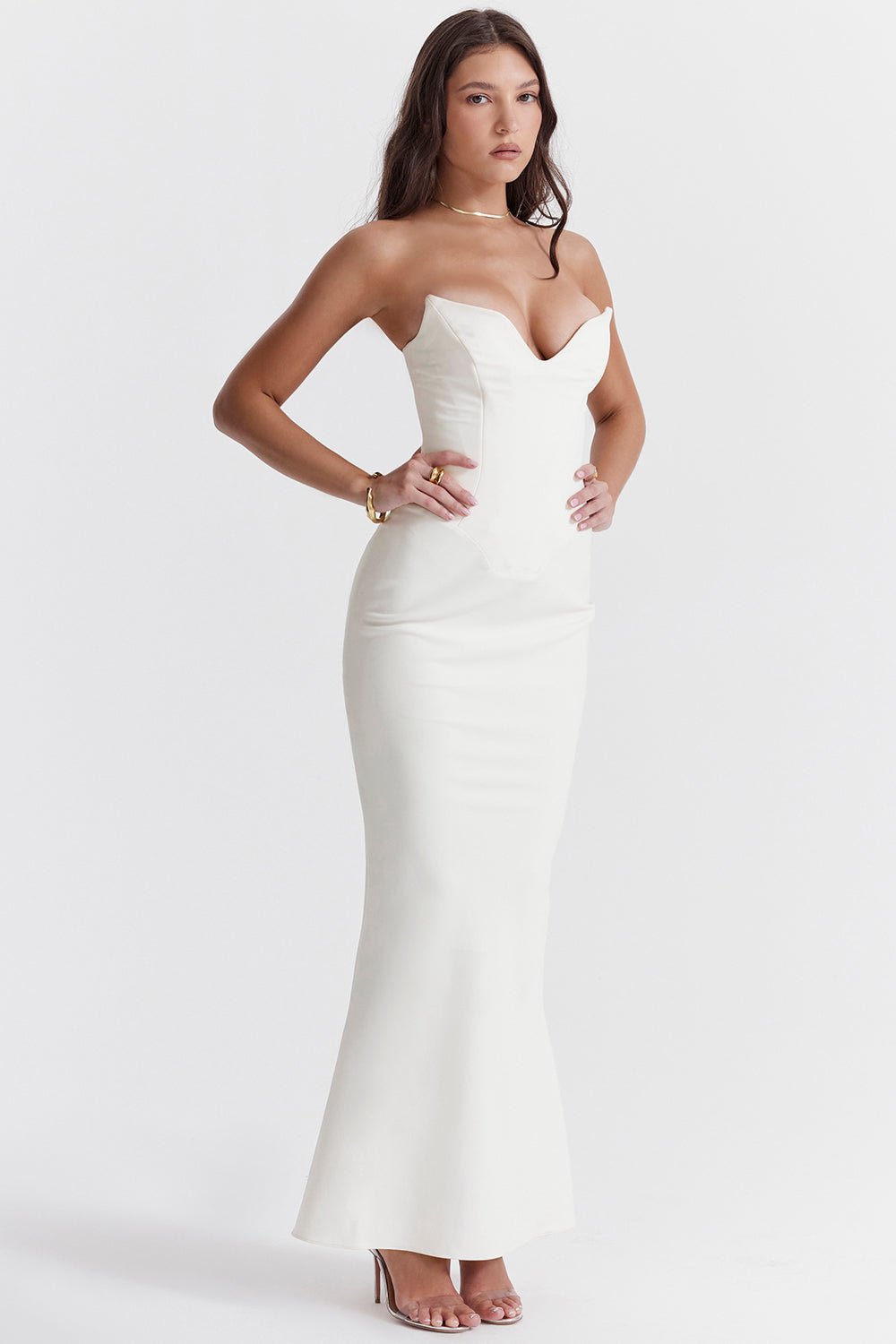 Sukienka gorsetowa bez ramiączek dopasowana - Arkadya Outlet - Women Maxi Dress