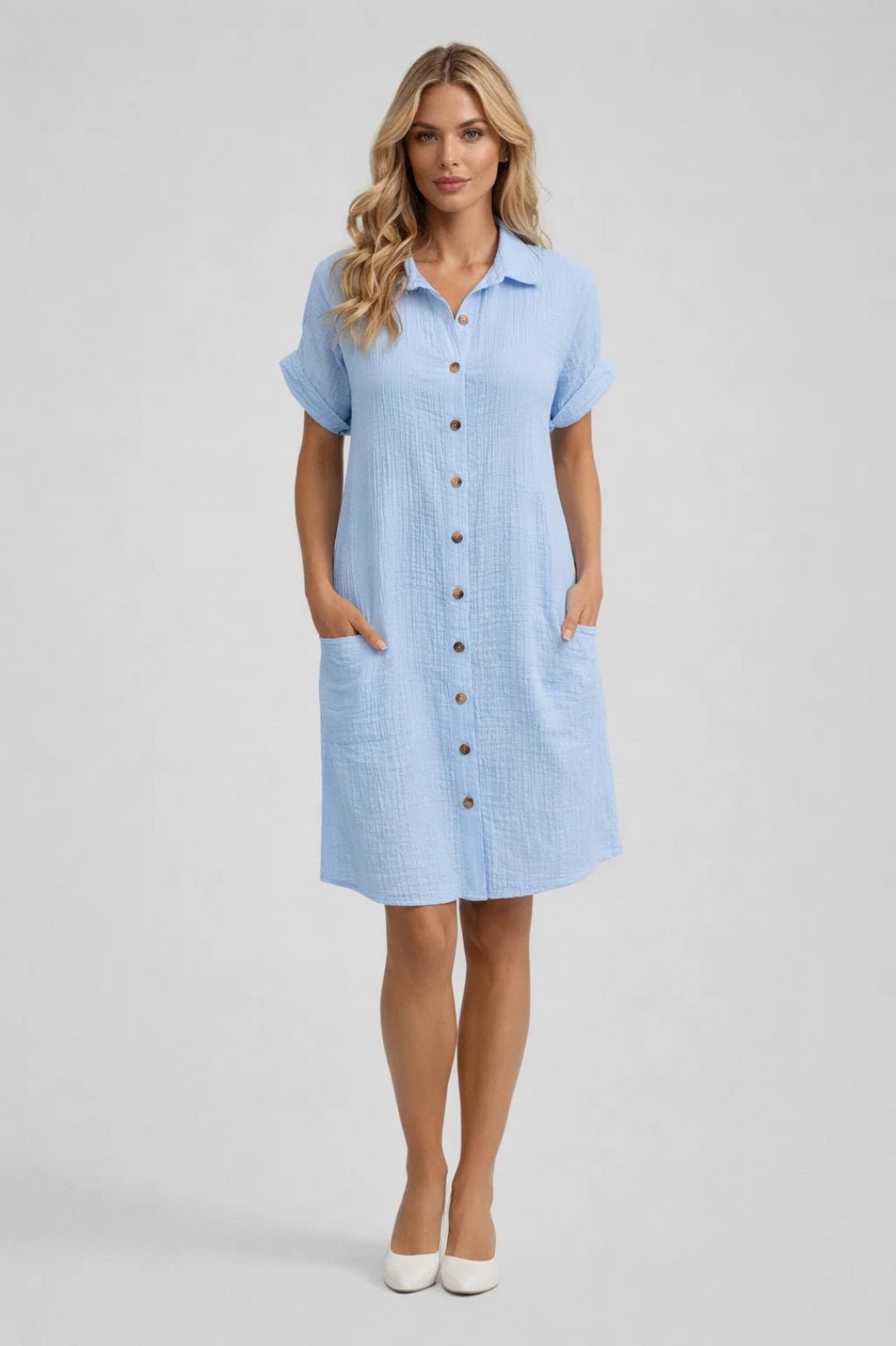 Sukienka koszulowa damska z kołnierzykiem - Arkadya Outlet - Women Midi Dress