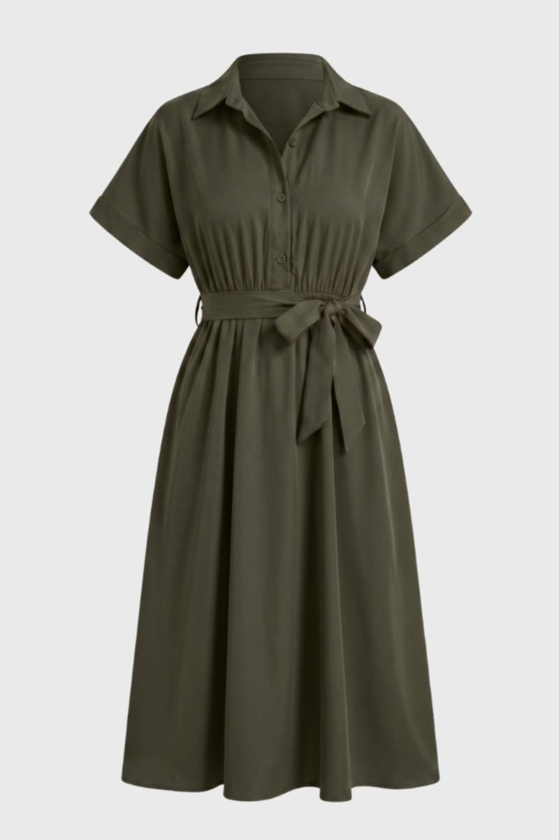 Sukienka koszulowa midi z paskiem - Arkadya Outlet - Women Midi Dress