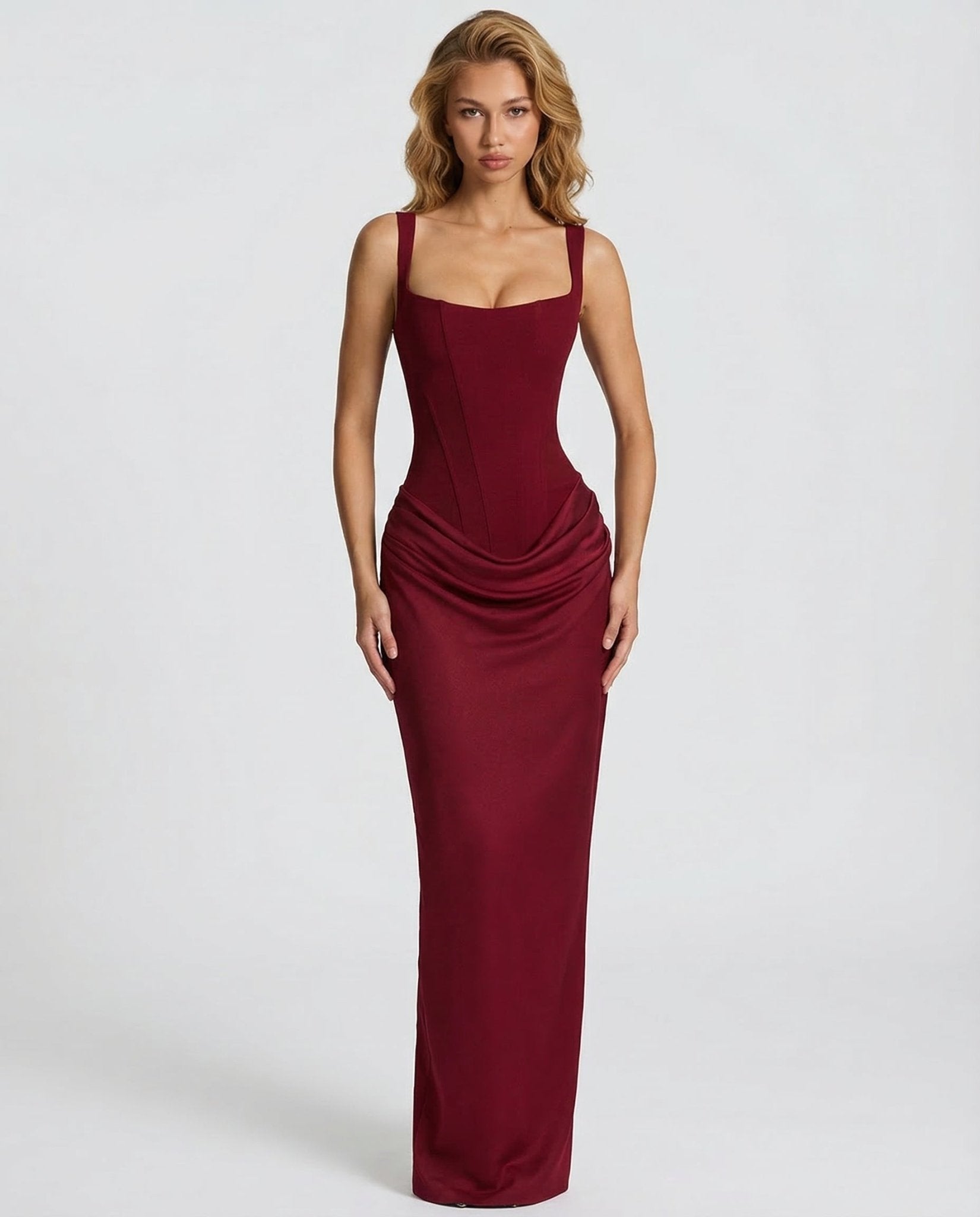Sukienka maxi gorsetowa z drapowaniem - Arkadya Outlet - Women Maxi Dress