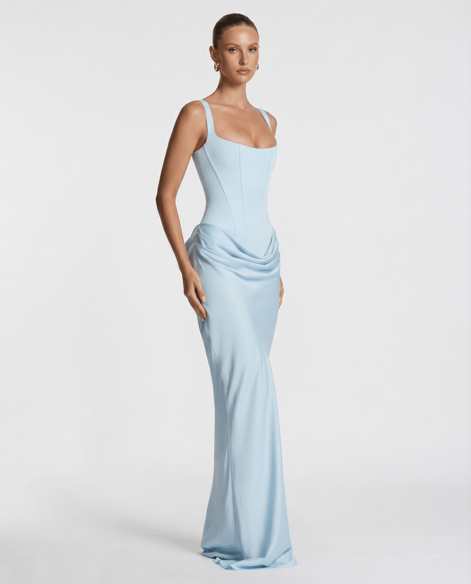 Sukienka maxi gorsetowa z drapowaniem - Arkadya Outlet - Women Maxi Dress