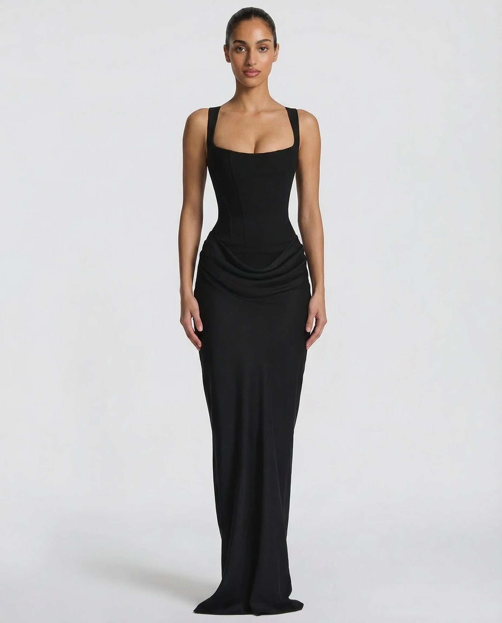 Sukienka maxi gorsetowa z drapowaniem - Arkadya Outlet - Women Maxi Dress