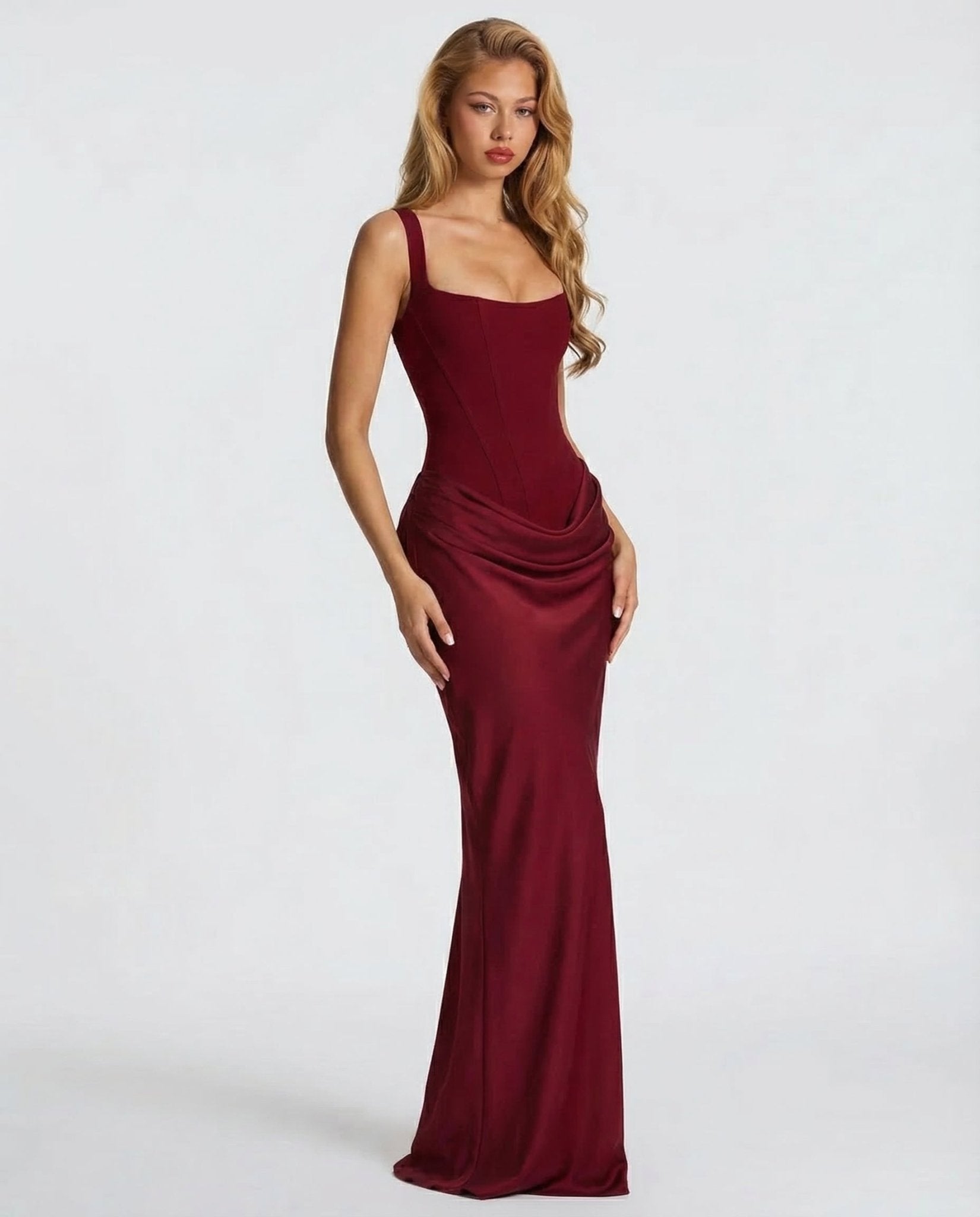 Sukienka maxi gorsetowa z drapowaniem - Arkadya Outlet - Women Maxi Dress