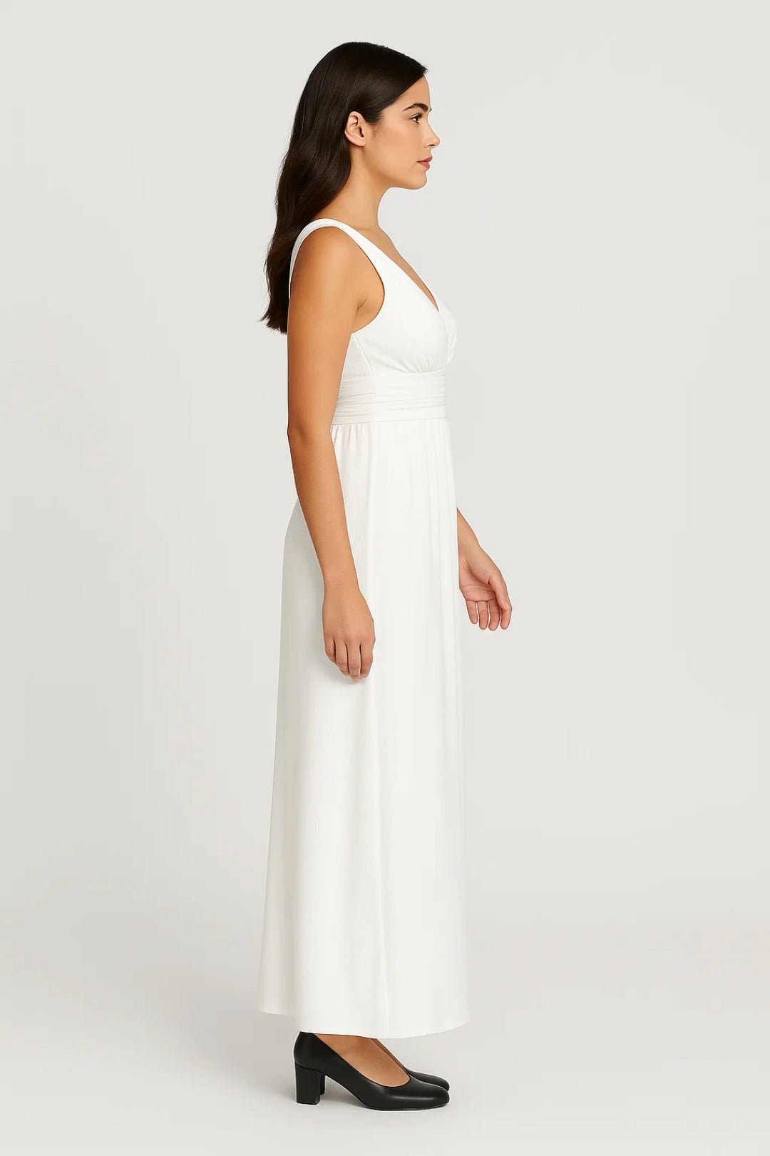Sukienka maxi z dekoltem V i podkreśloną talią - Arkadya Outlet - Women Maxi Dress