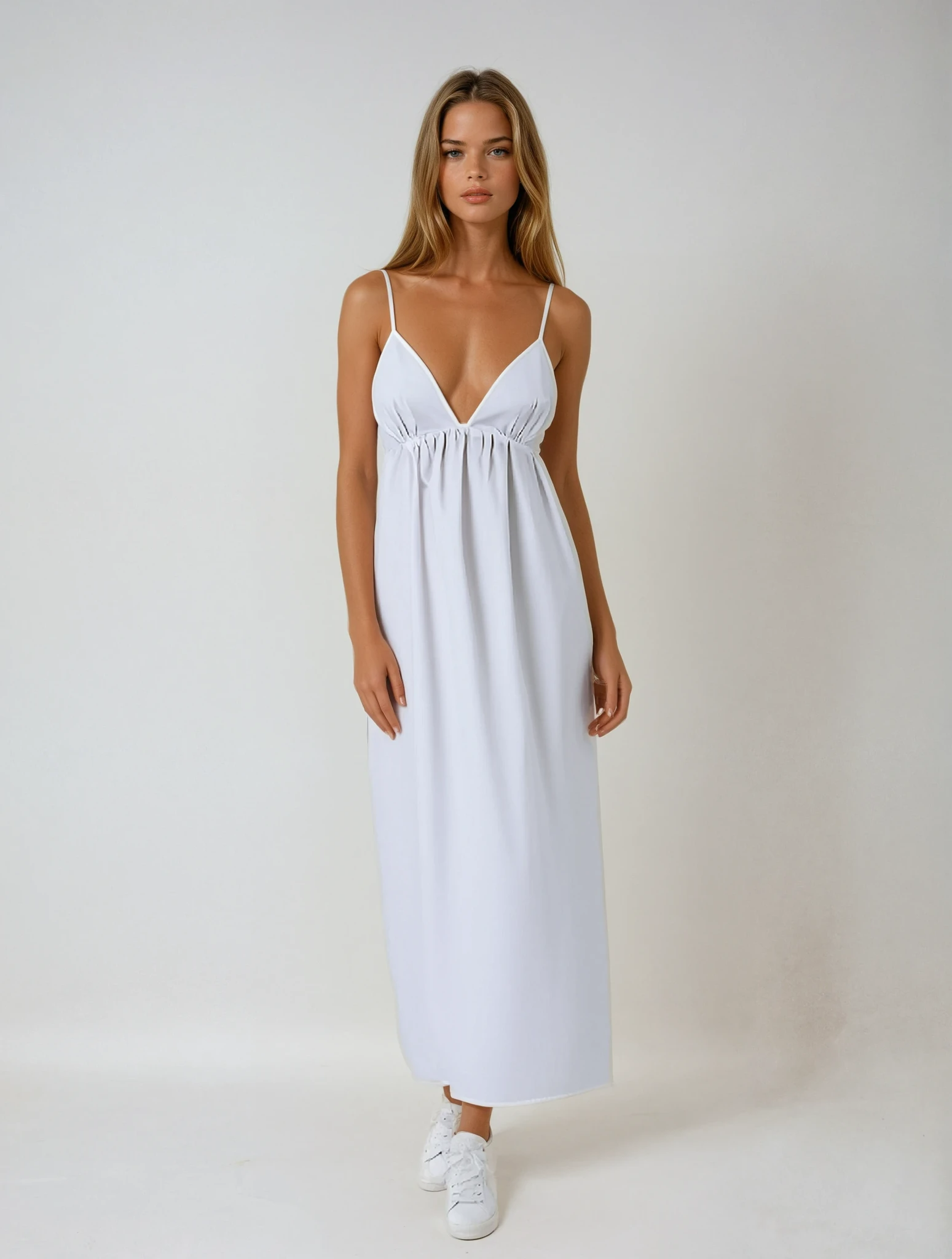 Sukienka maxi z głębokim dekoltem V i odkrytymi plecami - Arkadya Outlet - Women Maxi Dress