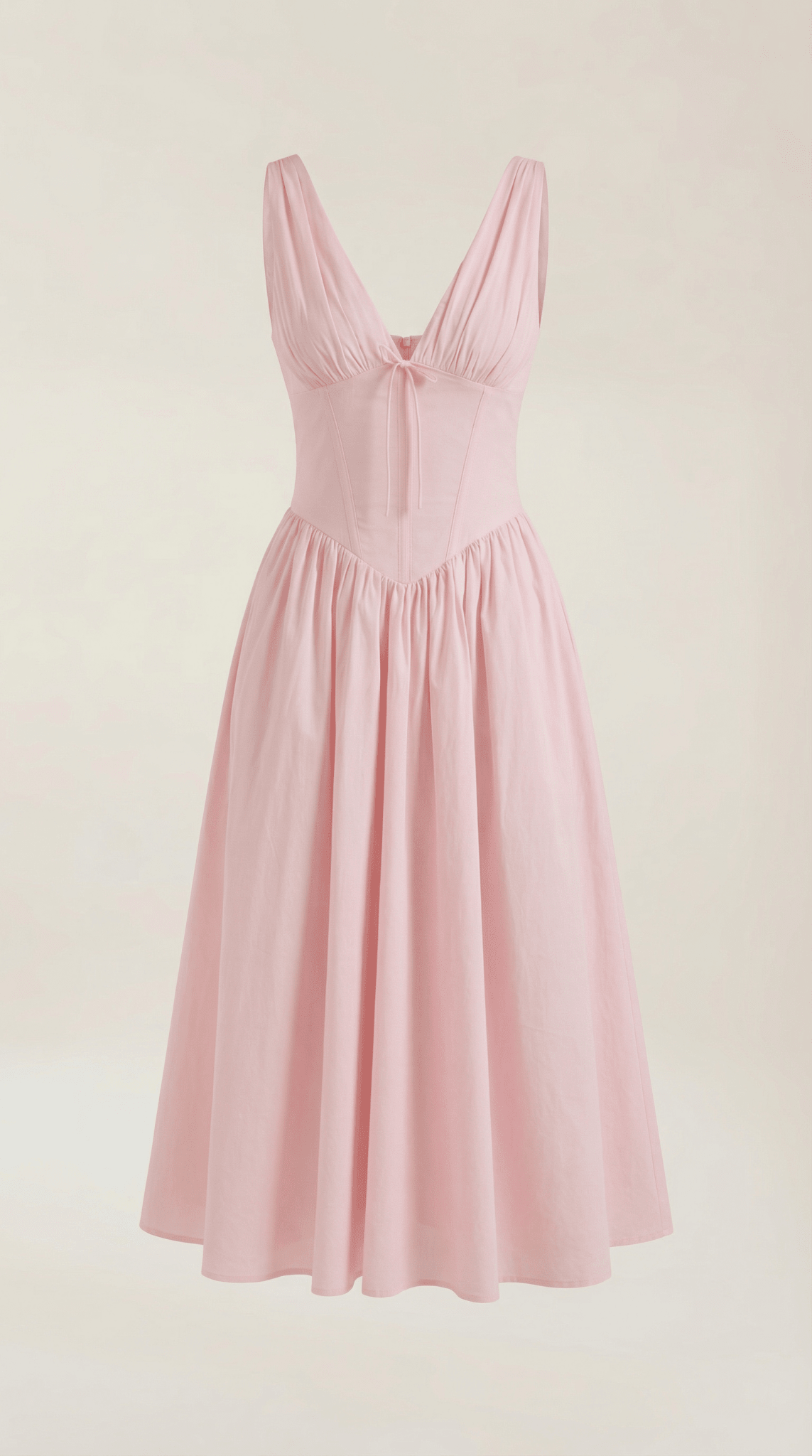 Sukienka midi dekolt V – dopasowana góra, marszczony dół - Arkadya Outlet - Women Midi Dress