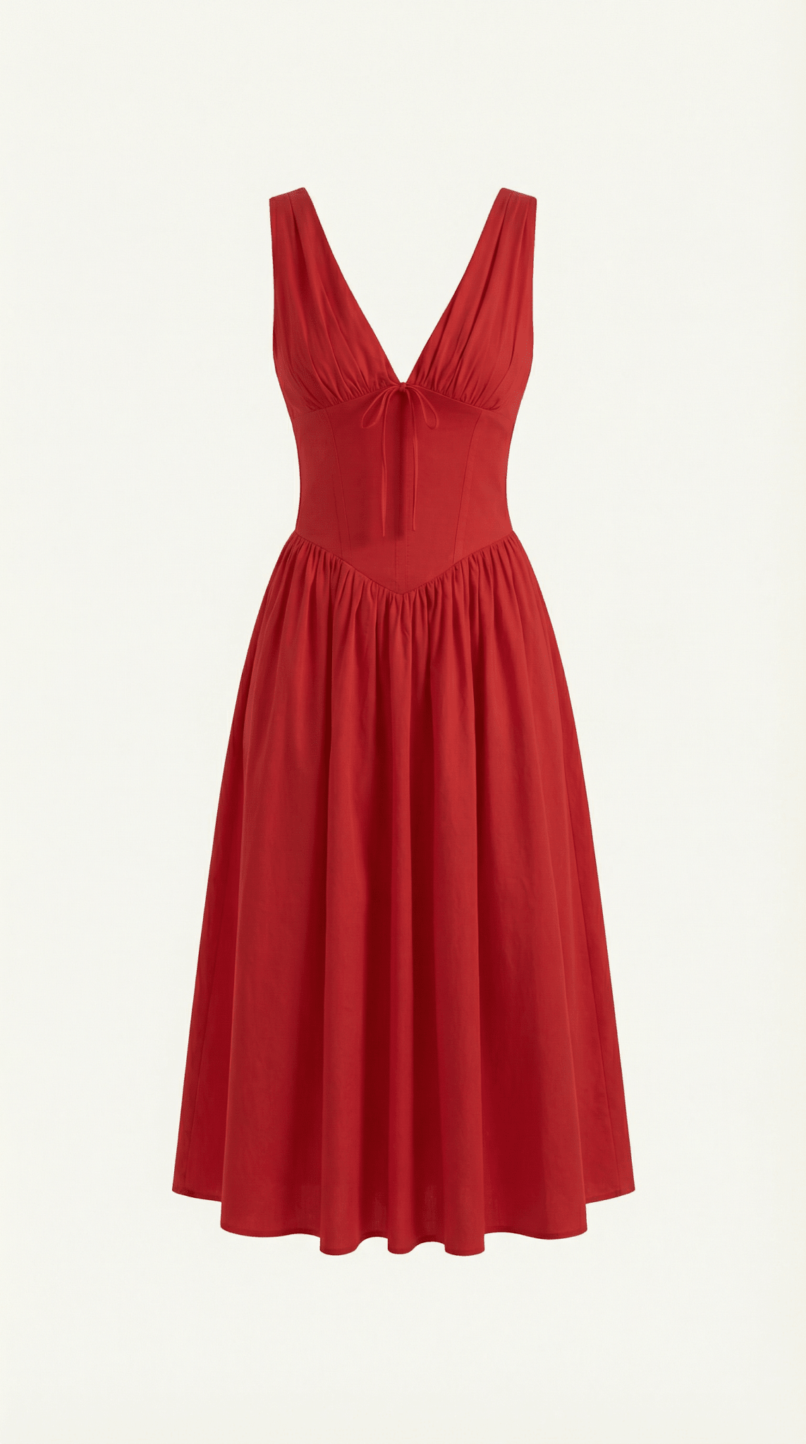 Sukienka midi dekolt V – dopasowana góra, marszczony dół - Arkadya Outlet - Women Midi Dress
